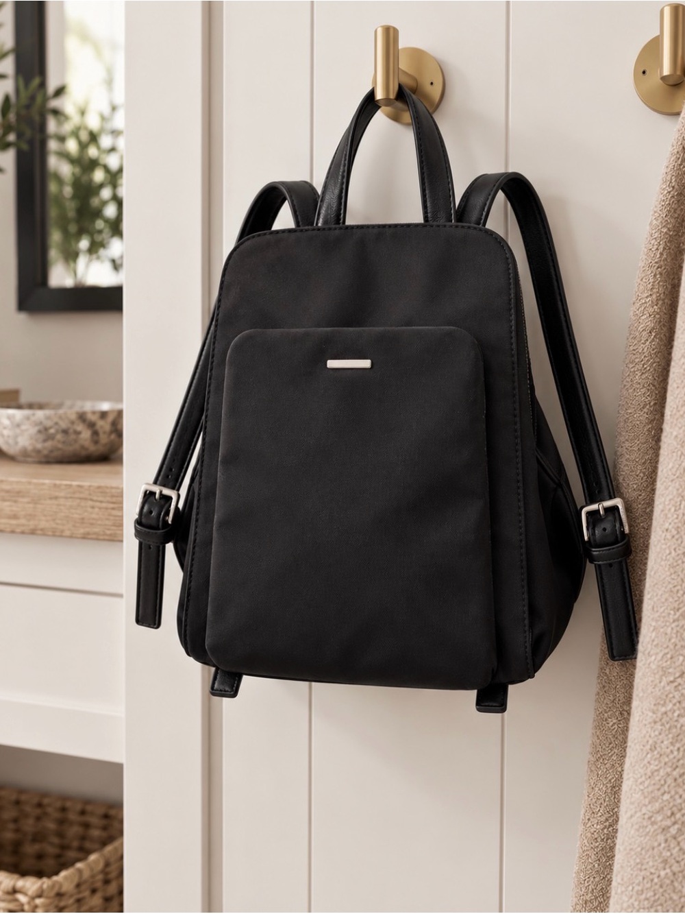 Francesco Biasia Black Nylon Mini Italian Backpack with Notepad